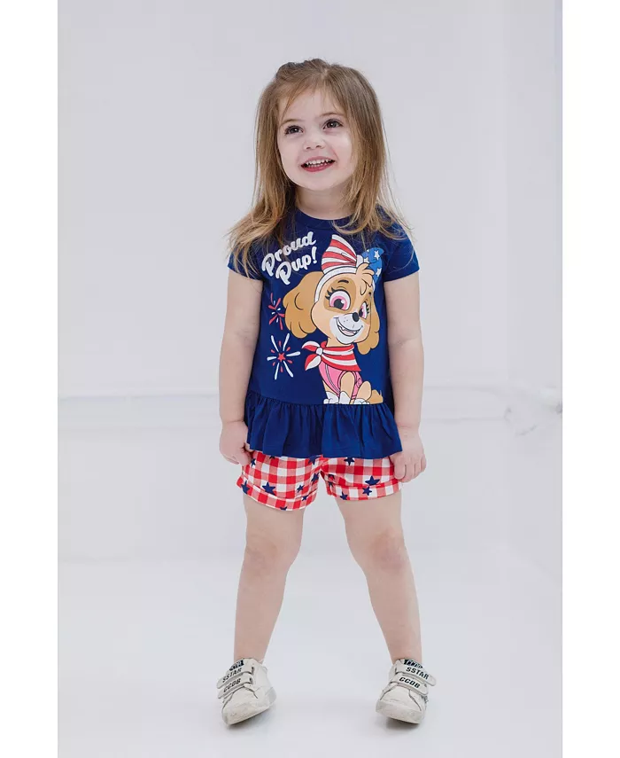 Комплект для девочки: футболка с баской Skye July 4th и шорты из твила Paw Patrol, синий — фото 2