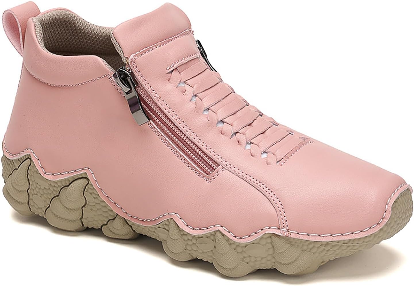 

Женские кожаные ботильоны Baxtayel, повседневные, на среднем каблуке, противоскользящие, для ходьбы, легкие, слипоны, модные кроссовки с молнией, для улицы, розовый