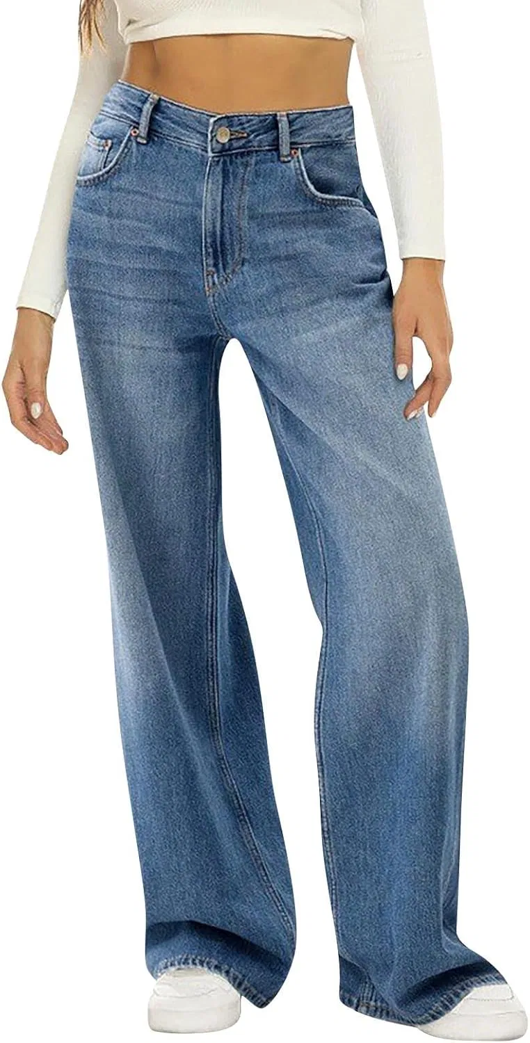 Джинсы свободные, женские, boyfriend, синие