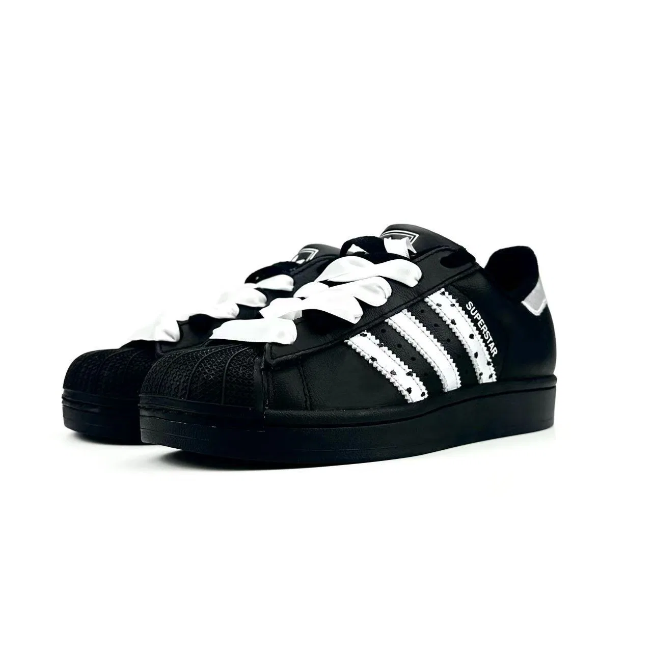 Кроссовки для скейтбординга детские Superstar 2 Spot Leather Abrasion Resistant Support Low top Black Silver Adidas Originals — фото 4