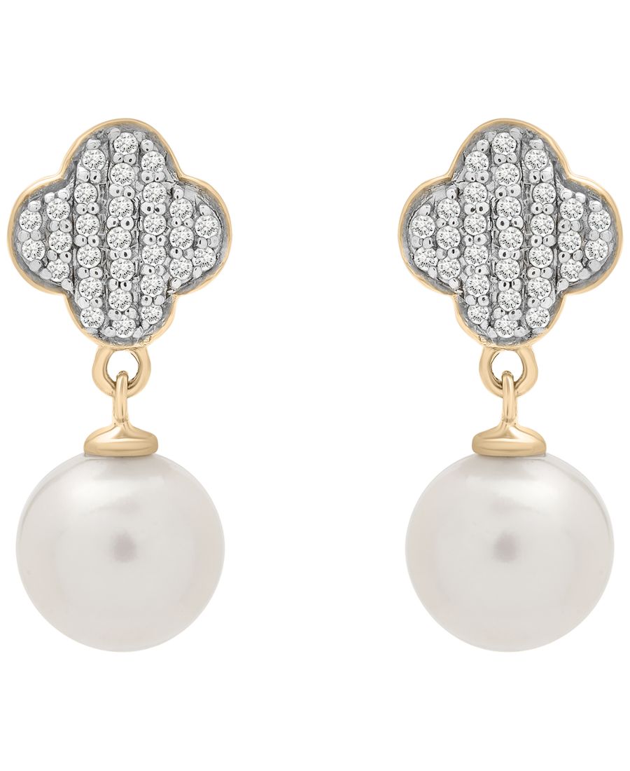 

Серьги в форме клевера с культивированным пресноводным жемчугом (7 мм) и бриллиантами (1/10 карата) в оправе из 14-каратного желтого золота поверх стерлингового серебра Macy's, Yellow