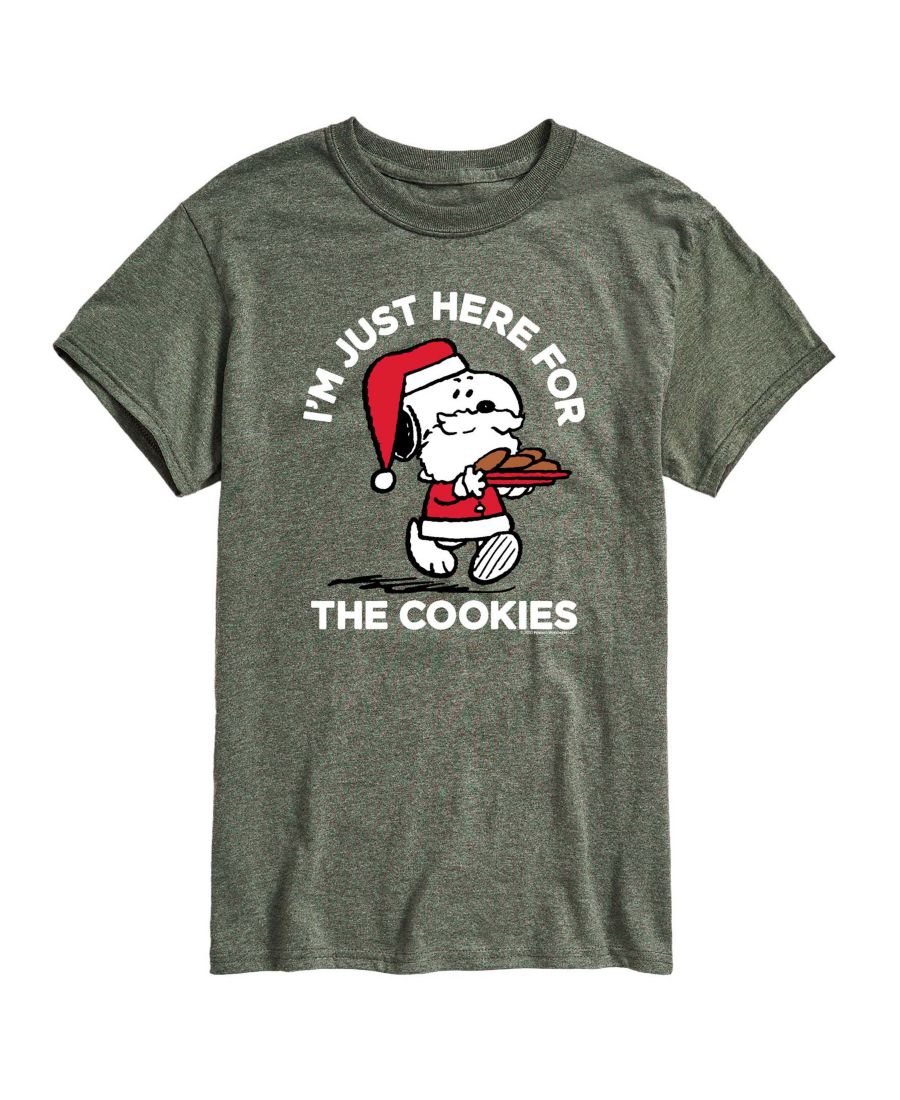 

Мужская футболка с коротким рукавом Peanuts Santa Snoopy I'M Just Here for the Cookies AIRWAVES, Heather military green, Зеленый, Мужская футболка с коротким рукавом Peanuts Santa Snoopy I'M Just Here for the Cookies AIRWAVES, Heather military green