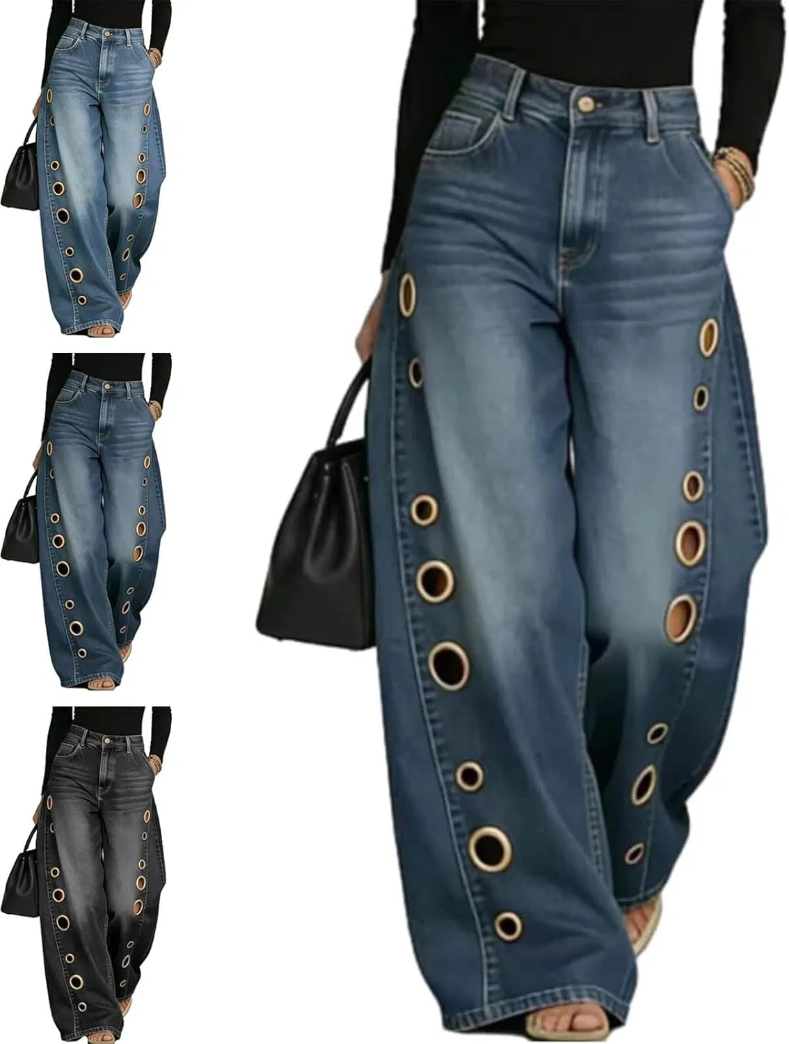 Джинсы с вырезами Wide Leg, синие