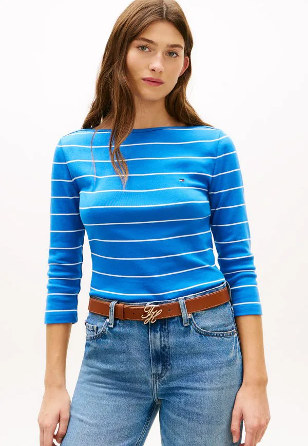 

Футболка с вырезом-лодочкой, рукавами три четверти, длинными рукавами. Tommy Hilfiger, Blue Orbit/Ecru, Синий, Футболка с вырезом-лодочкой, рукавами три четверти, длинными рукавами. Tommy Hilfiger, Blue Orbit/Ecru