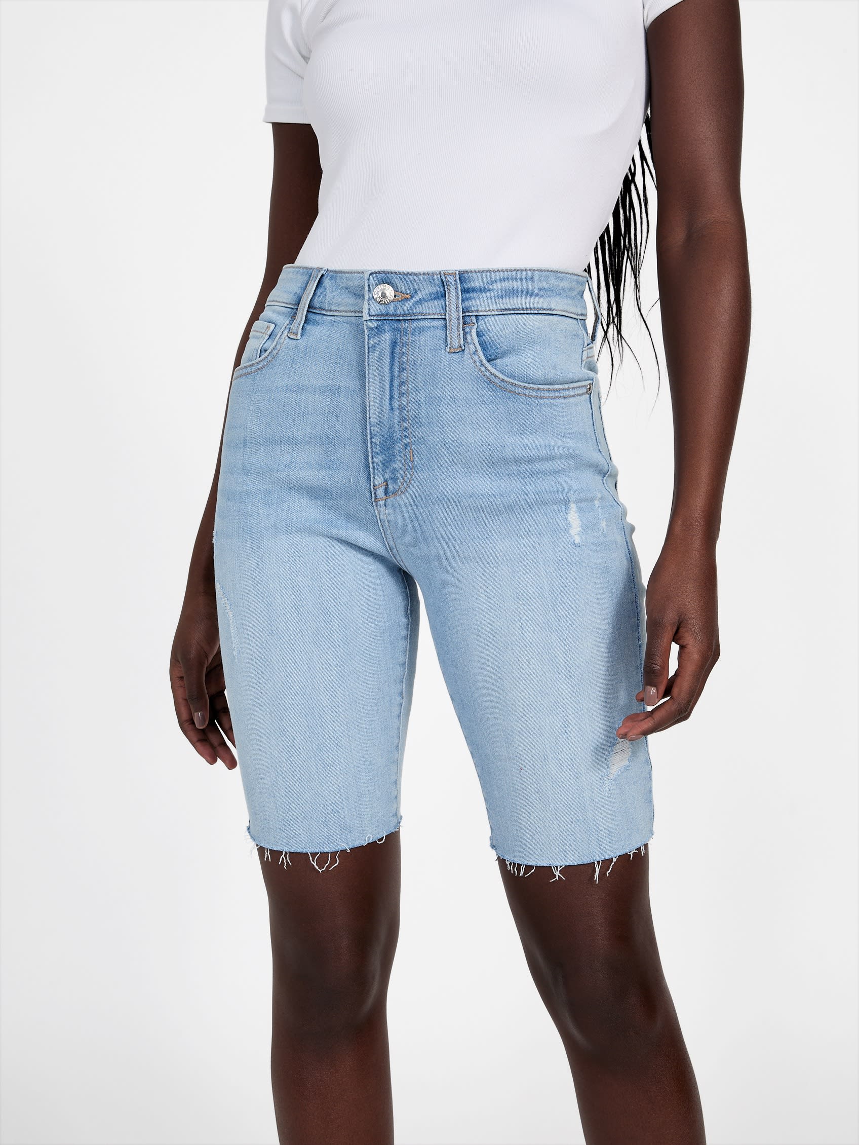 

Шорты-бермуды Keira с высокой посадкой Guess Factory, цвет light destroy wash 30 inseam
