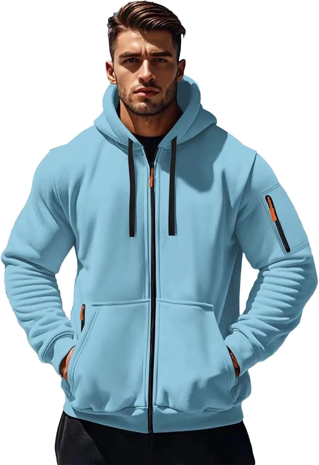 Мужская худи на молнии, вафельная ткань, Sky Blue — фото 2