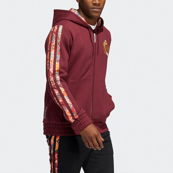 Куртка Men's adidas CNY Basketball Sports Hooded Jacket Brown Red, красный — фото 3