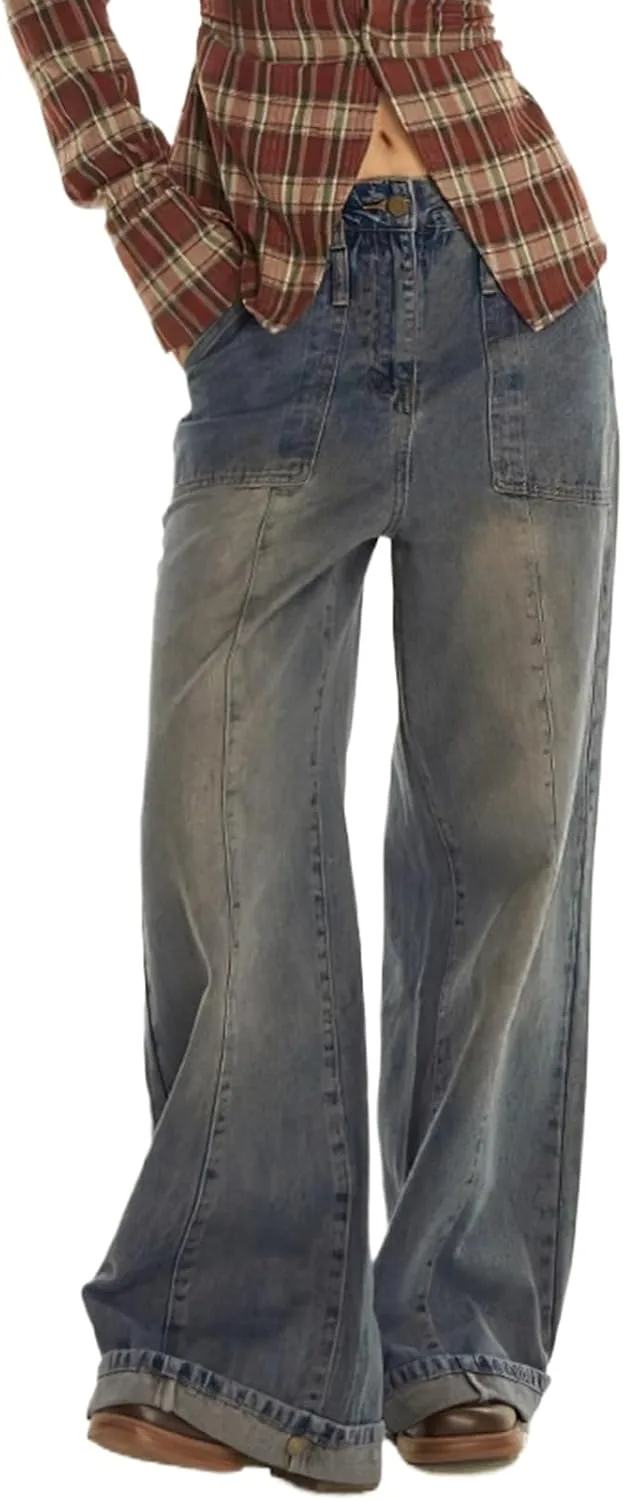 

Джинсы женские High Waisted Baggy с прямыми штанинами Djeanxa