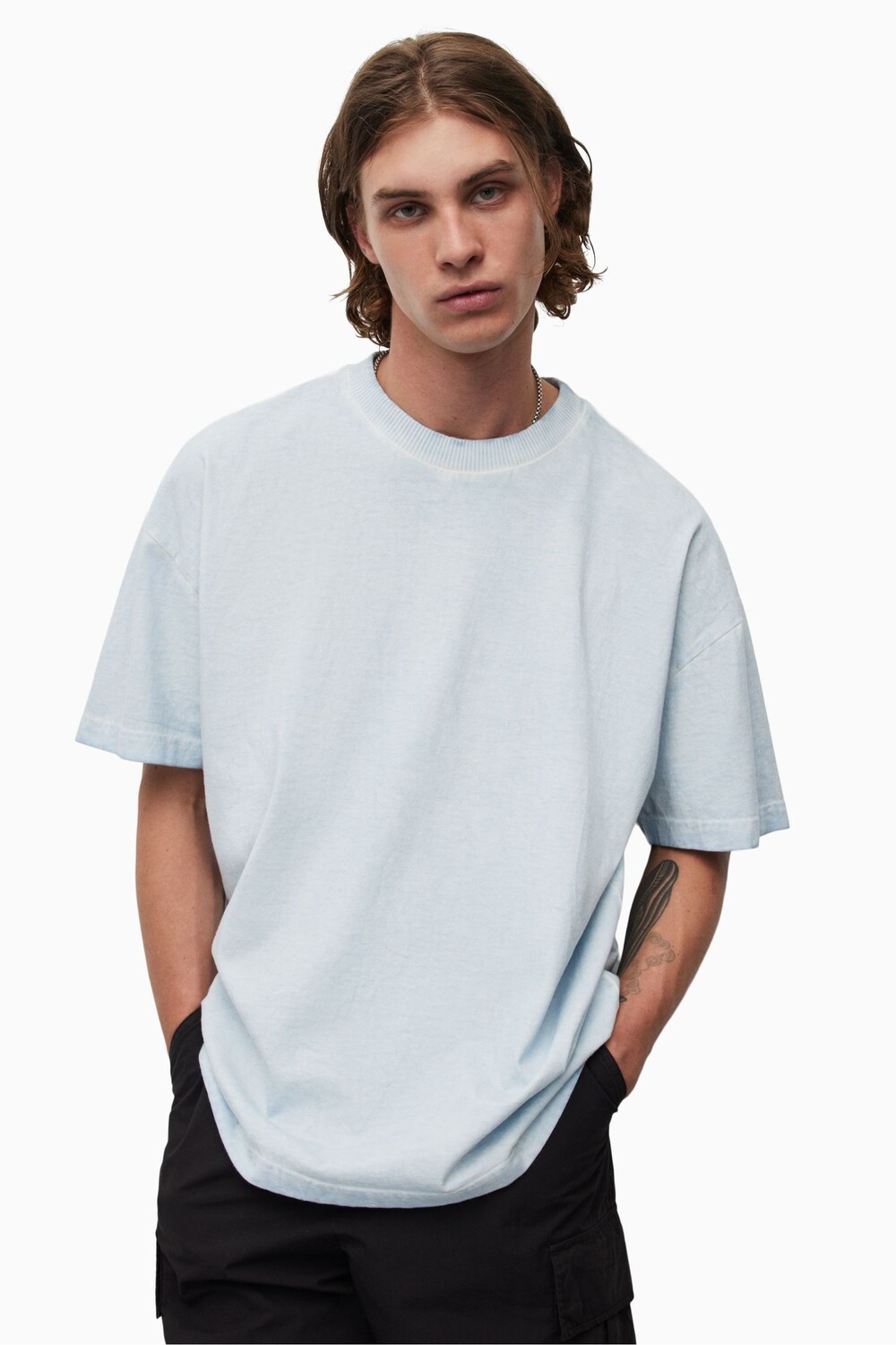 

Синяя футболка AllSaints Max с круглым вырезом All Saints, синий, Синий;серый, Синяя футболка AllSaints Max с круглым вырезом All Saints, синий