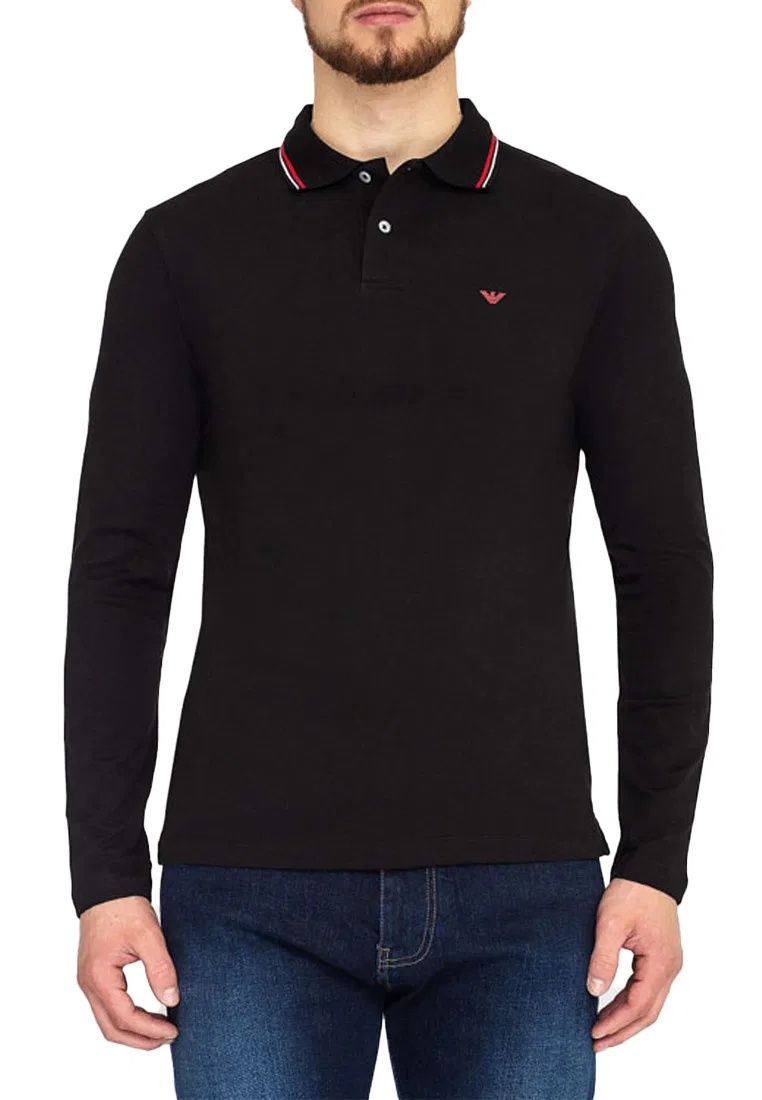 Мужское поло с длинным рукавом, хлопок с эластаном, модель 8N1FB5 1JPTZ 0999 Emporio Armani, черный — фото 3