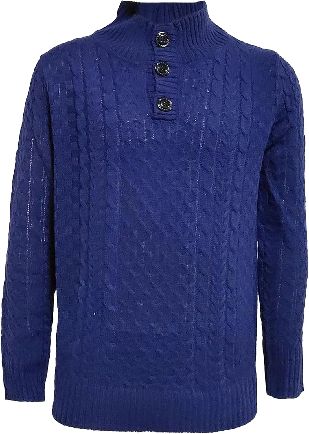 

Мужской вязаный свитер хенли с воротником стойкой и кабельной вязкой SWJGLITTR