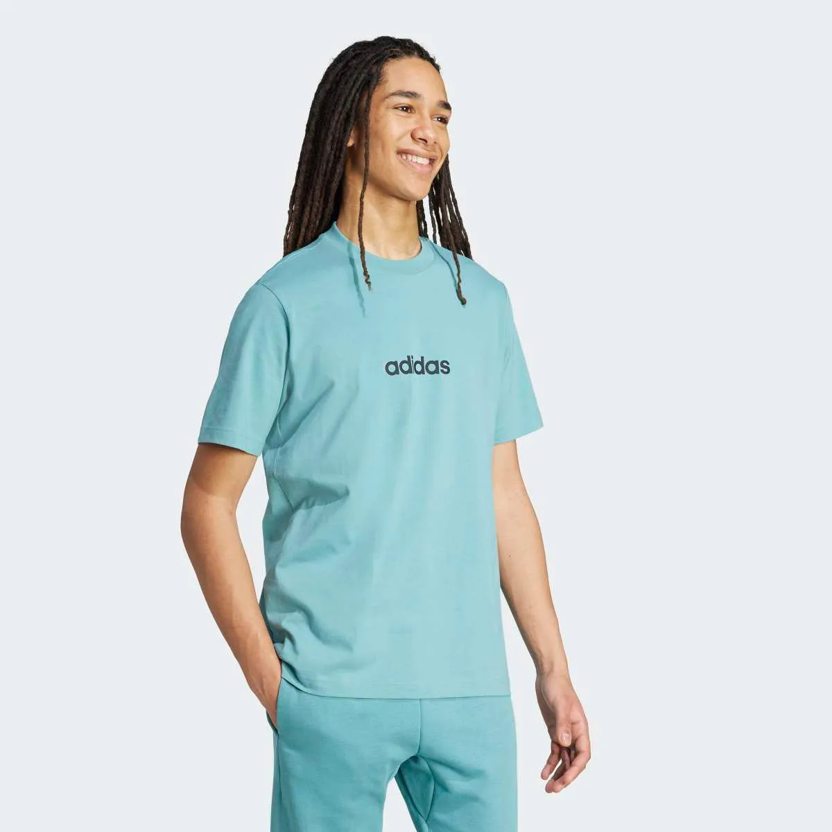 Мужская футболка Essentials Linear Single Jersey adidas, бирюзовый — фото 3