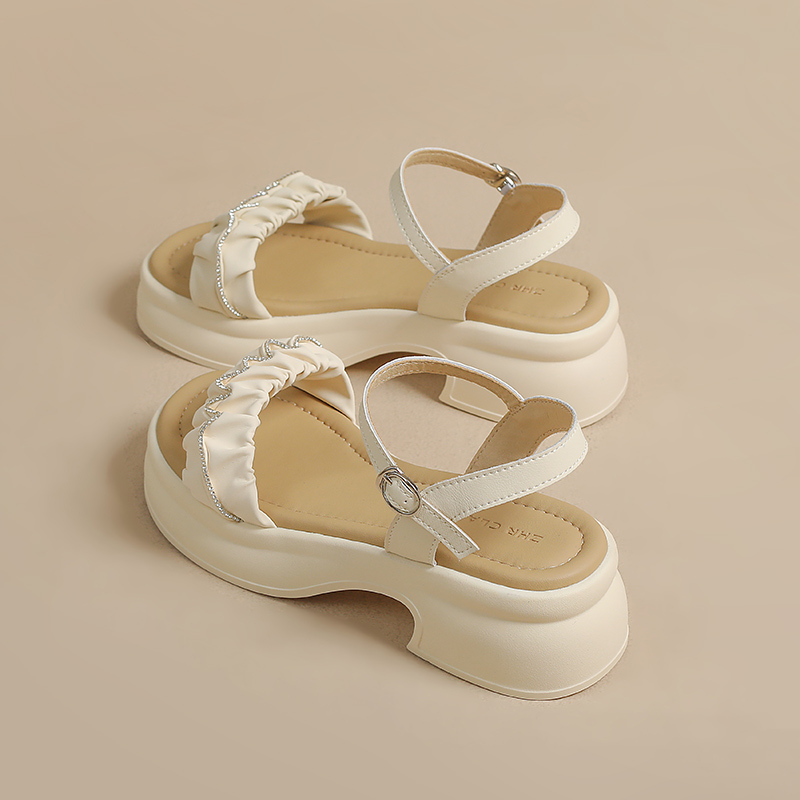 ZHR Женские сандалии на одной застежке бежевые, цвет Beige — фото 3