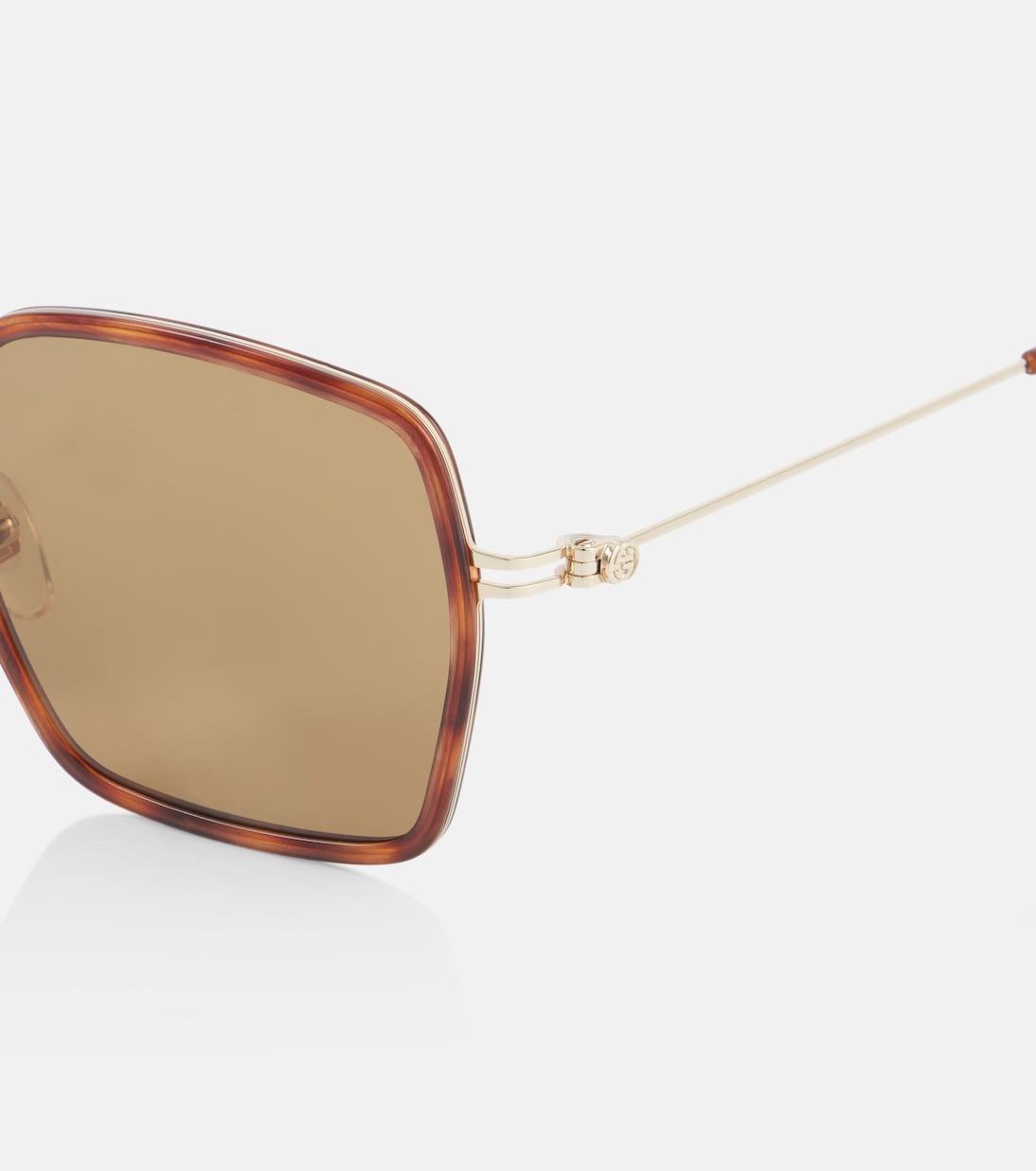 Квадратные солнцезащитные очки Logo Gucci, Havana-Gold-Green — фото 2