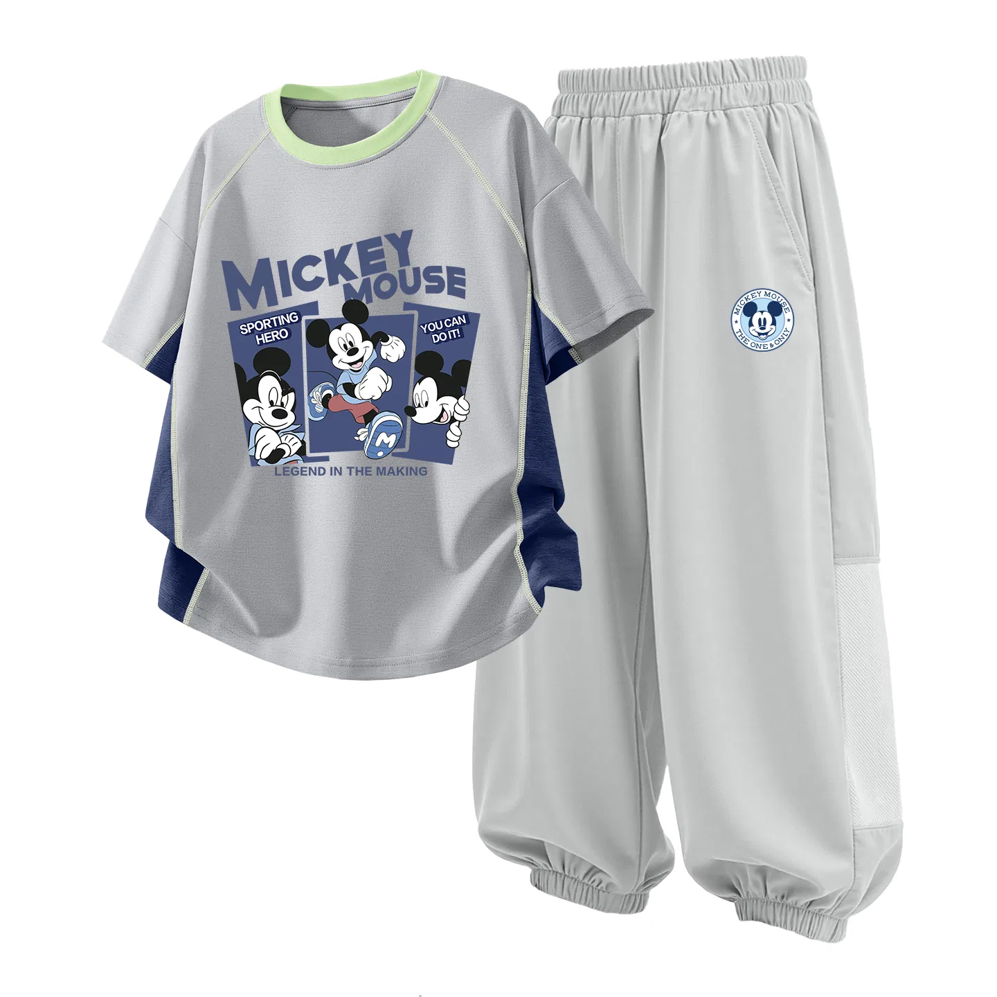 Детская повседневная спортивная футболка с круглым вырезом Disney, Happy Gray+Round Logo Mickey Mouse K Misty Gray