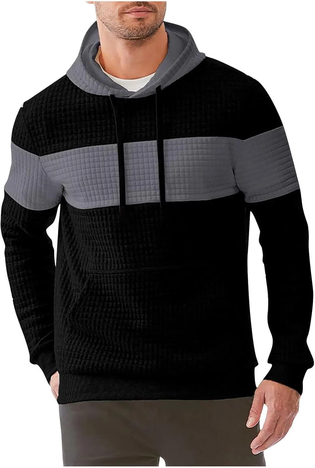 

Мужской худи с капюшоном на шнурке, длинный рукав, клетчатый джаккард LUORUAN