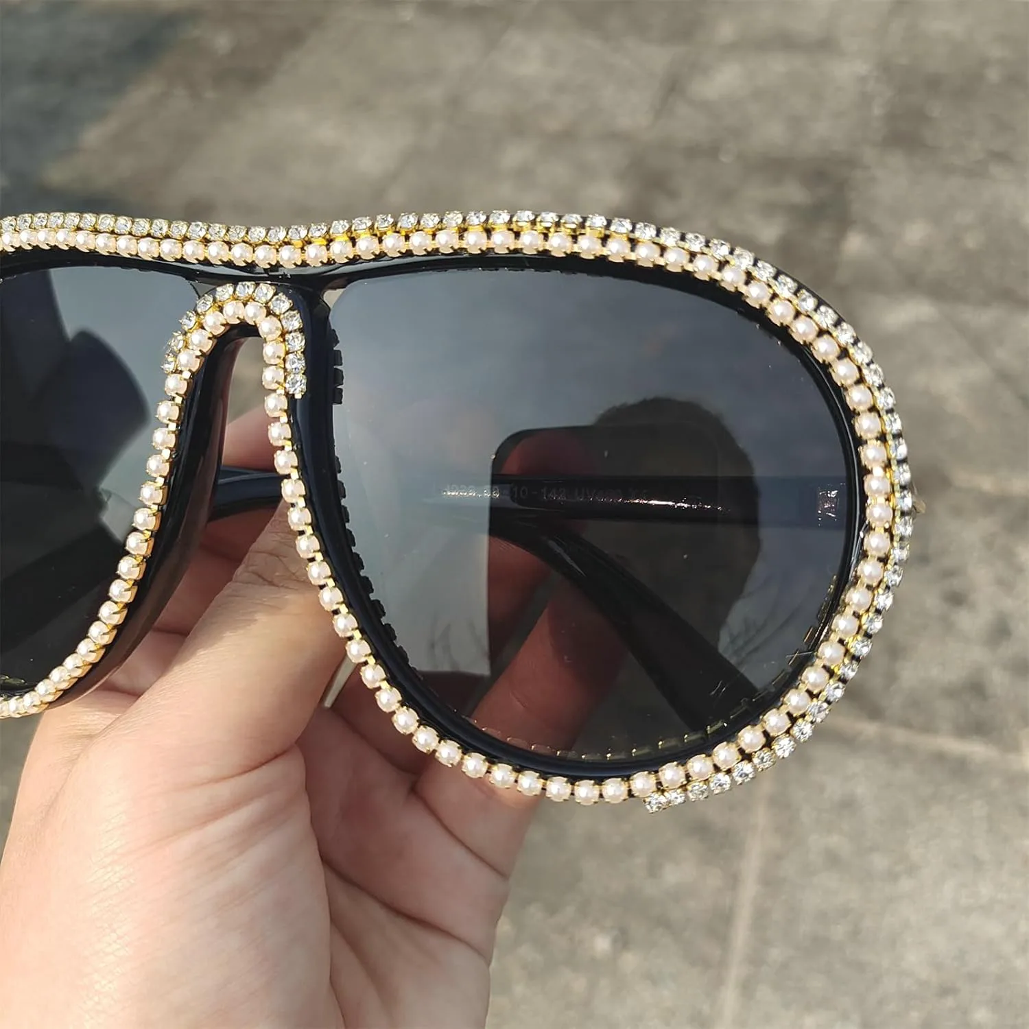 

Willochra Роскошные солнцезащитные очки-пилот Y2k с большими стразами для женщин, бриллиантами и жемчугом, футуристические хрустальные очки для вечеринок, Black+pink