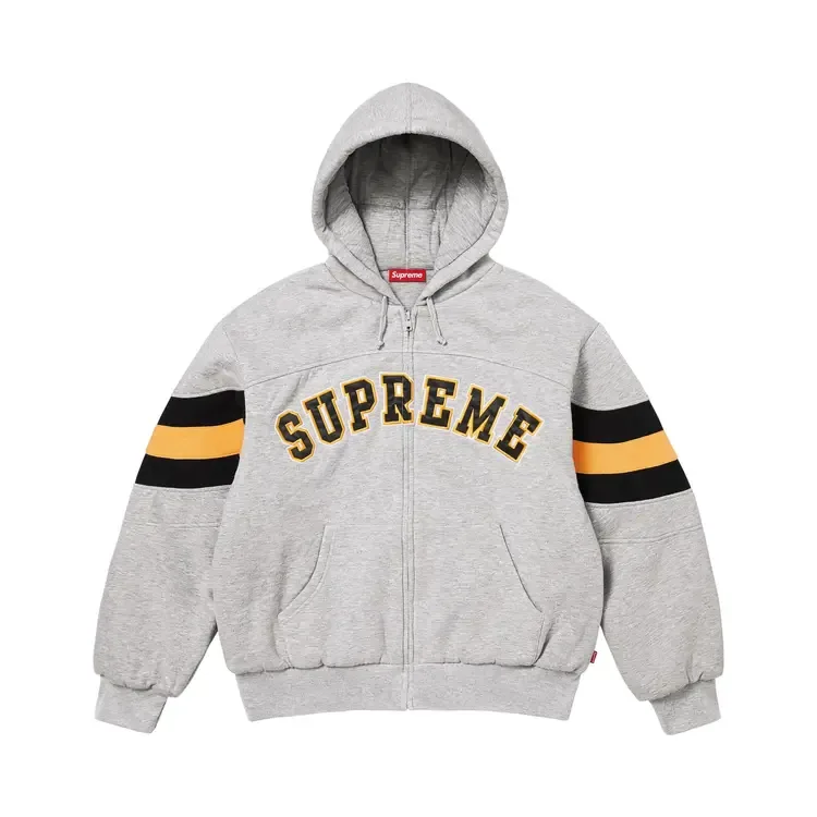 Толстовка Supreme с капюшоном на молнии, цвет «серый меланж»