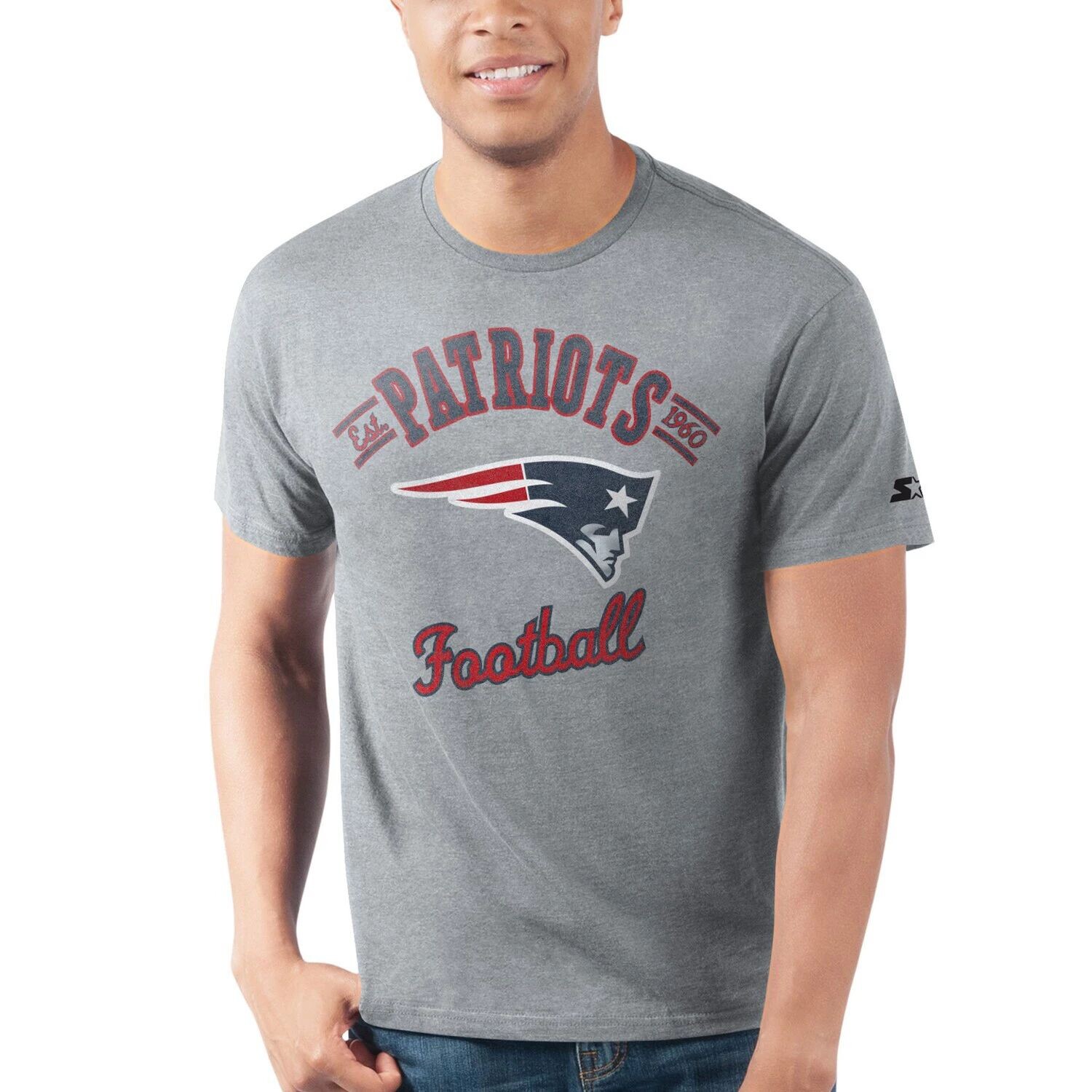 

Мужская серая футболка Starter с меланхолией New England Patriots Prime Time, Серый, Мужская серая футболка Starter с меланхолией New England Patriots Prime Time