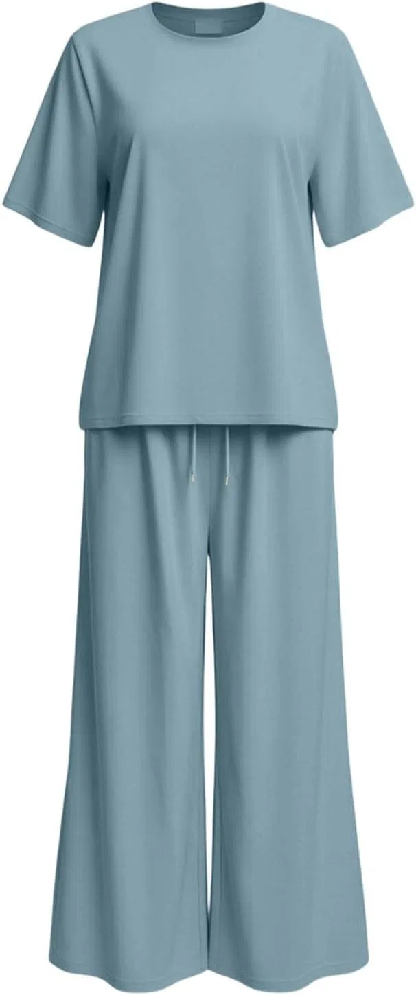 Женский спортивный костюм из топа и широких брюк, Sky Blue — фото 4