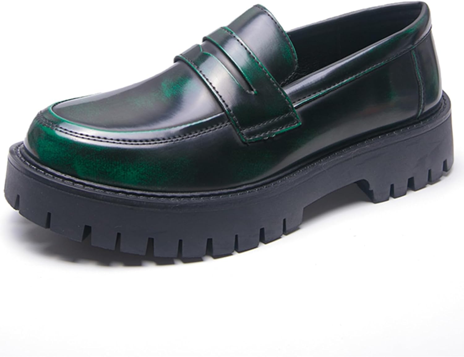 

Мужские кожаные лоферы на платформе с монеткой, ретро модели с круглым носком и рифленой нескользящей подошвой, без шнуровки, подходят для работы, деловых встреч и вечеринок Ghibhna, зеленый
