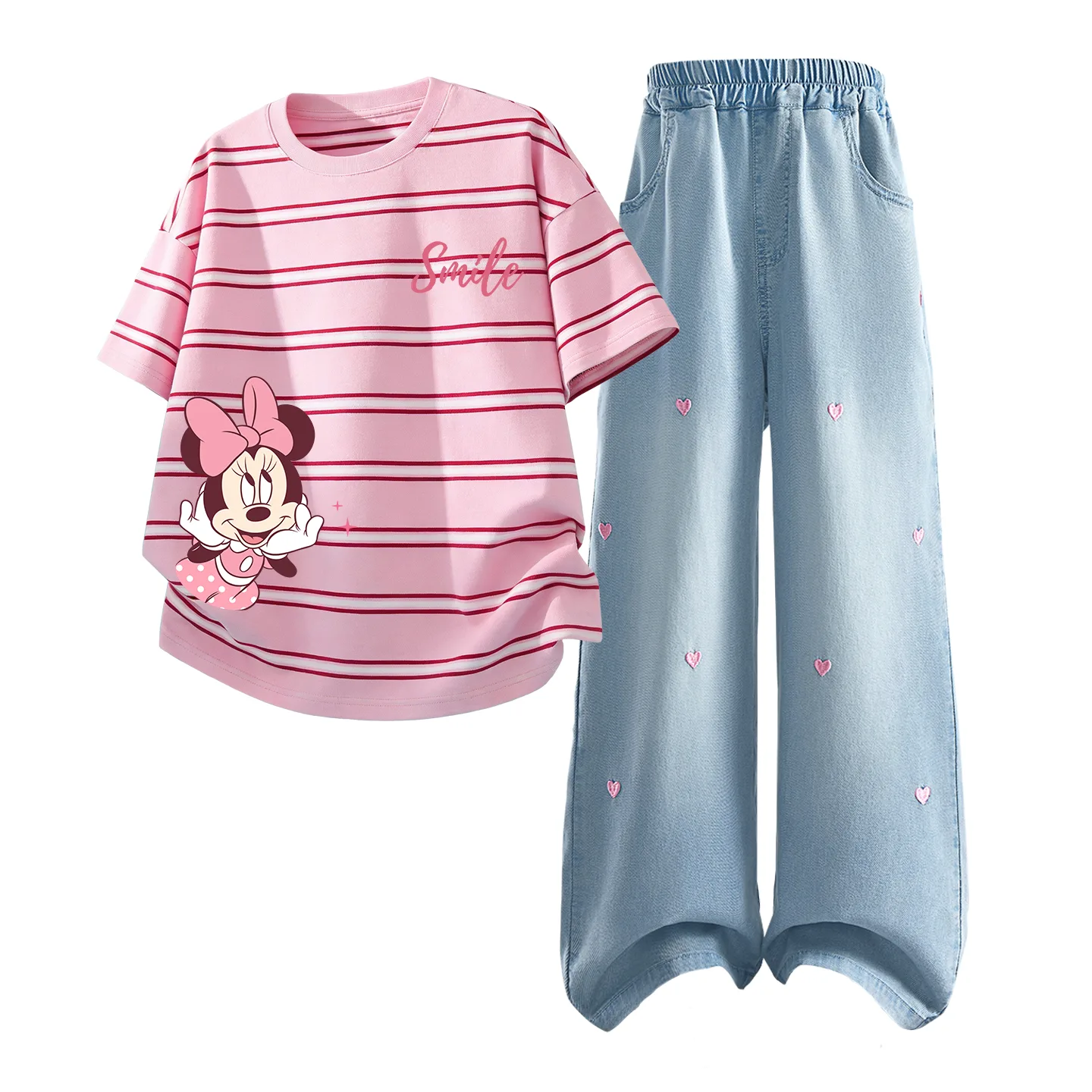 Casual Sportswear 2 Piece Set Kids' Disney, di's call smile k розовый+solid color denim светло-синий