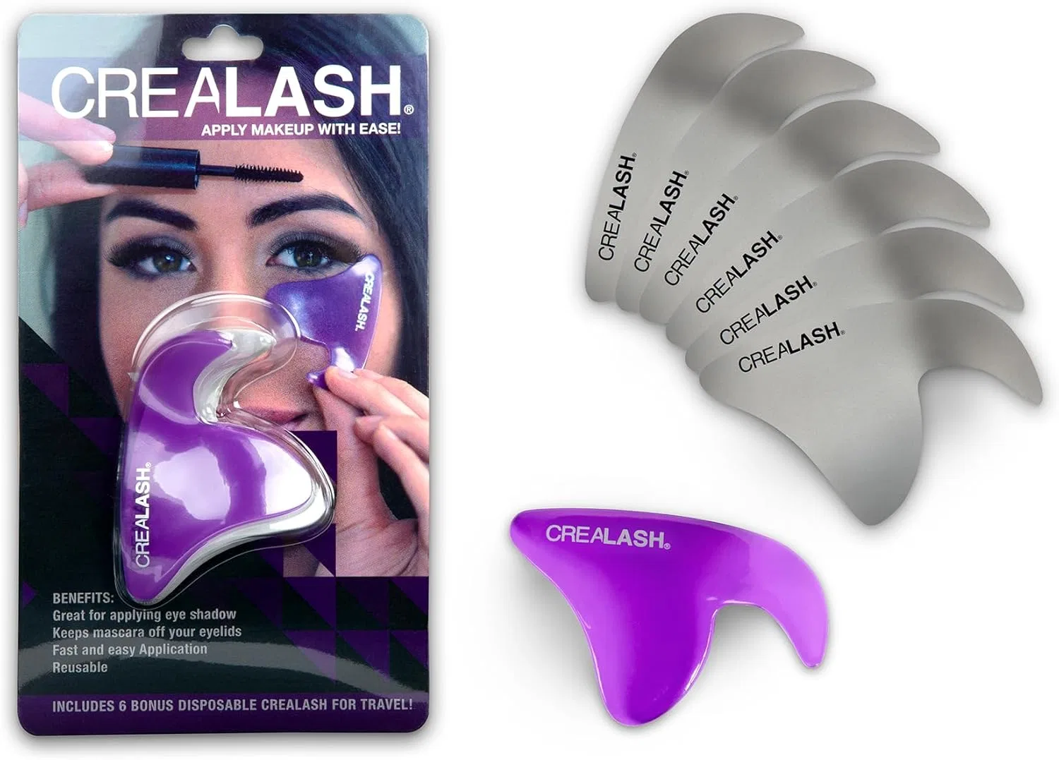Аксессуар для макияжа глаз Creaproducts CreaLash Original, 1 многоразовый фиолетовый шаблон и 6 одноразовых серых