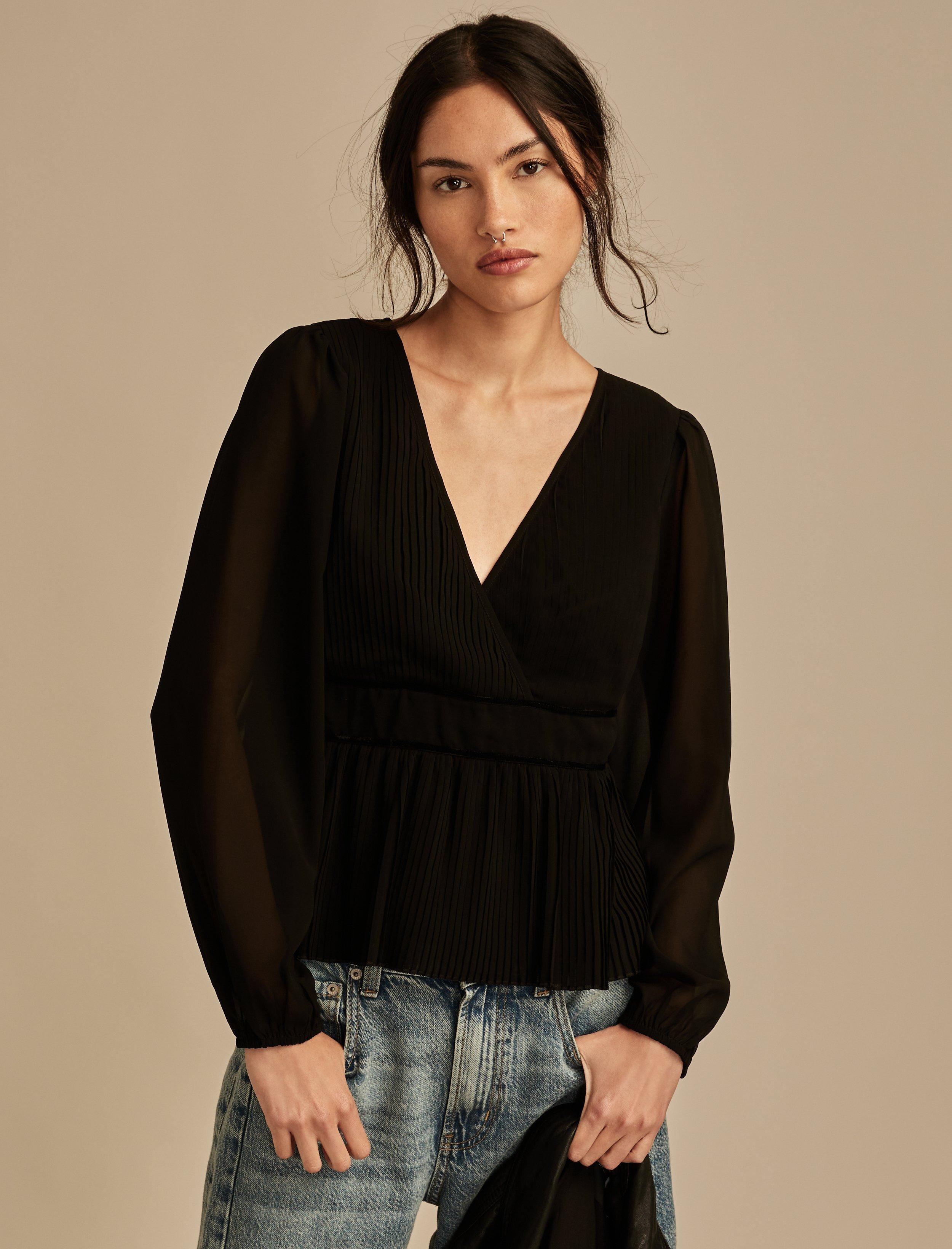 

Женский плиссированный топ с длинными рукавами Lucky Brand, черный