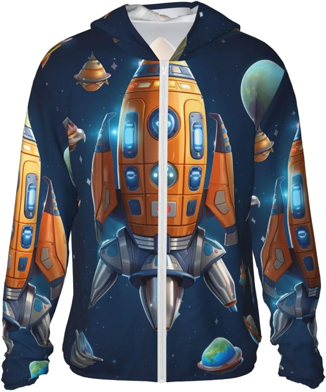 

Мужская толстовка с капюшоном UPF 50+ с принтом космического корабля, на молнии SDTYKHJ