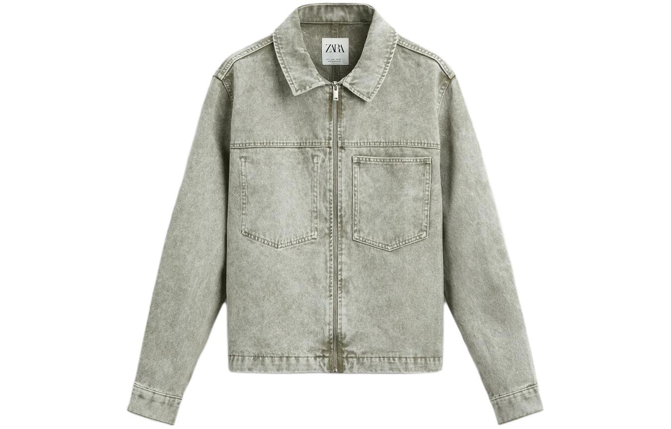 

Джинсовая куртка мужская пыльно-зеленая Zara, зеленый