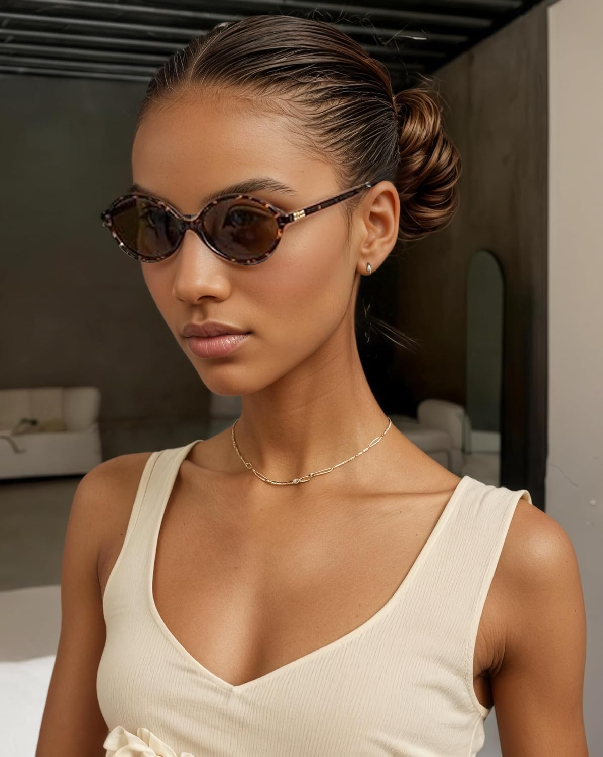 

Солнцезащитные очки LAPRBY Retro Oval для женщин - винтажные солнцезащитные очки в стиле 90-х и Y2K, модные дизайнерские очки "кошачий глаз" для женщин (черные + леопардовый принт), Black+leopard