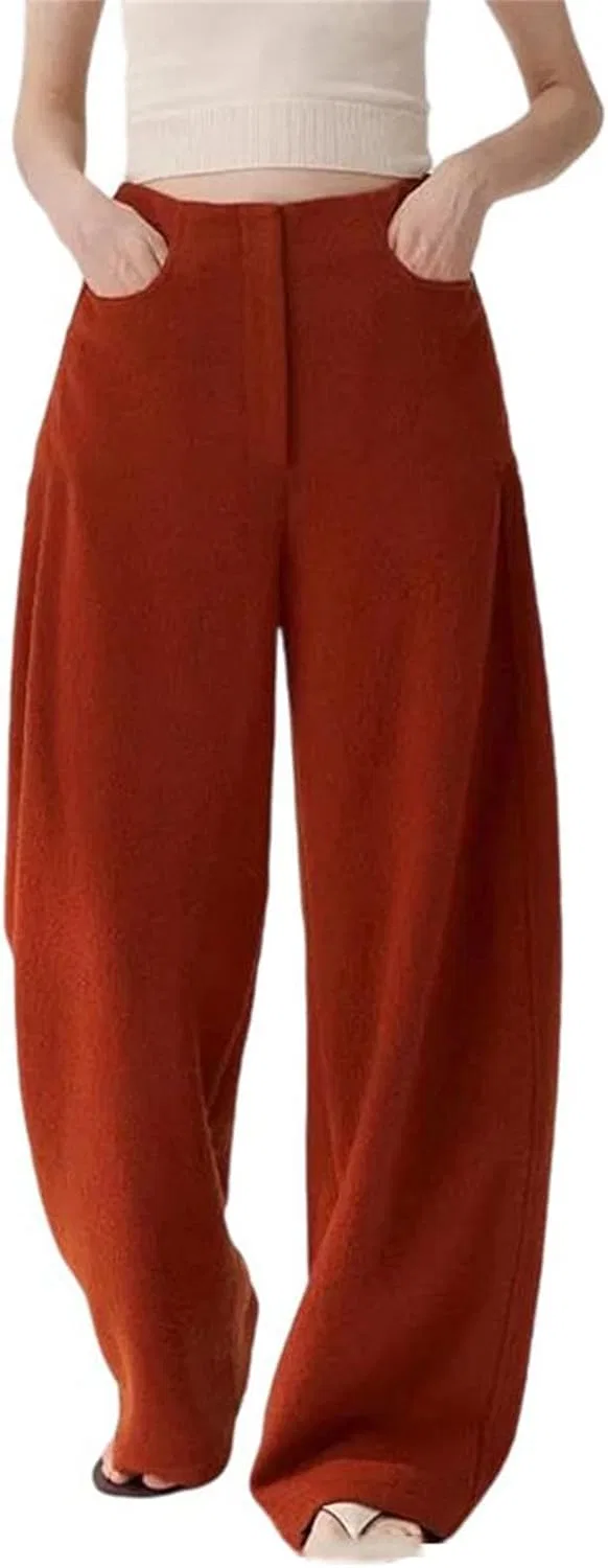 Женские брюки из шерсти, свободные прямые, Generic, красный