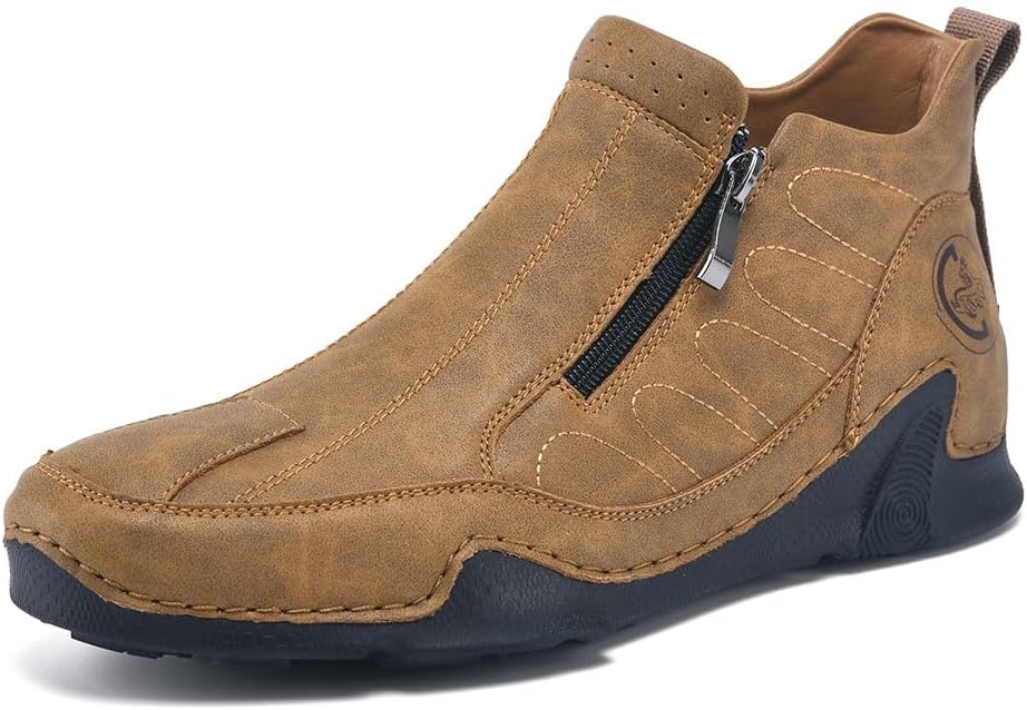 

Мужские повседневные ботинки-чукка на голую ногу, с молнией, кожаные, слипоны для ходьбы и вождения Tsuukuie, коричневый