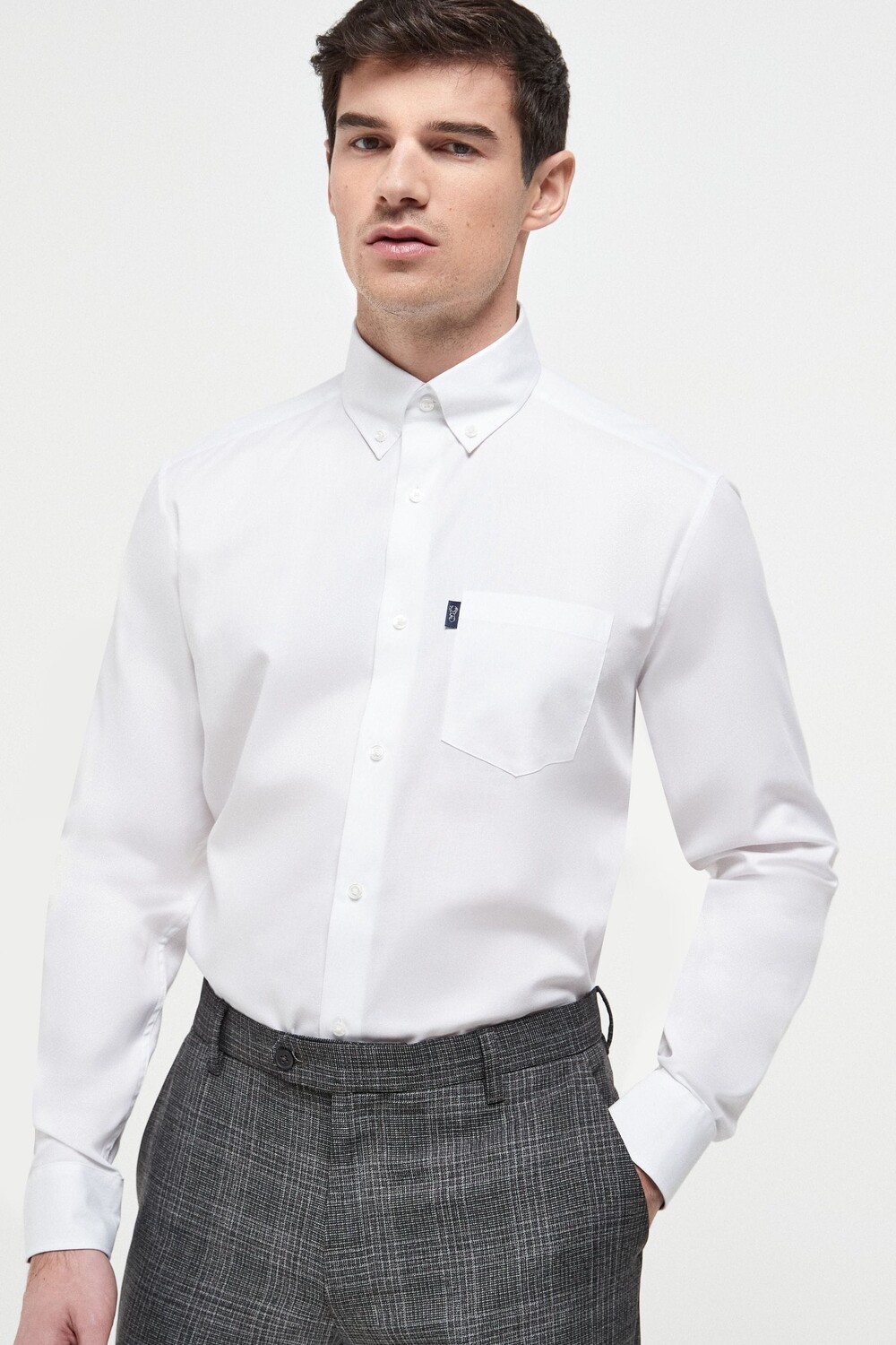 

Рубашка Oxford Easy Iron на пуговицах Next, белый, Серый, Рубашка Oxford Easy Iron на пуговицах Next, белый