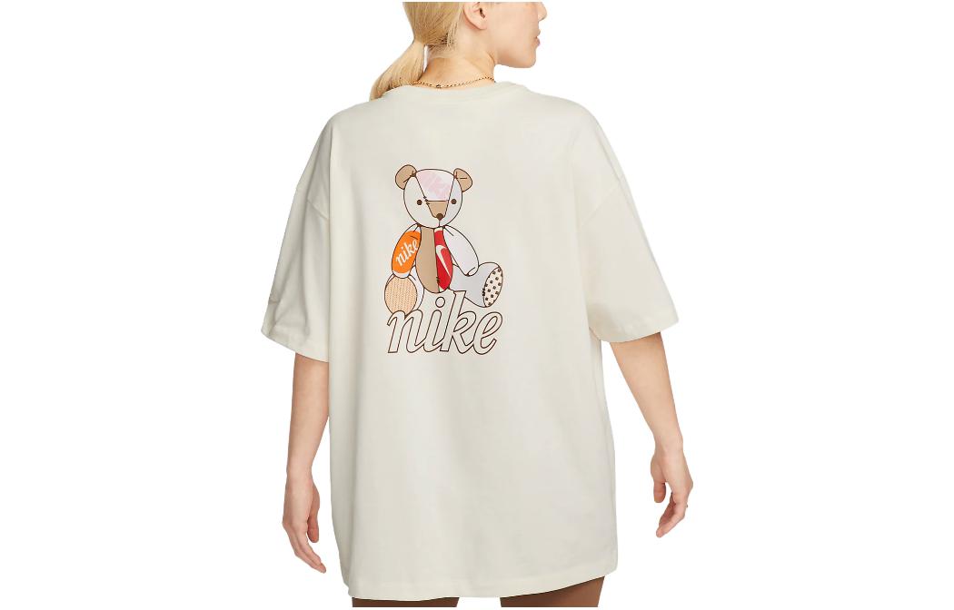 Женская футболка-поло с логотипом и принтом, Beige Nike, экрю — фото 4