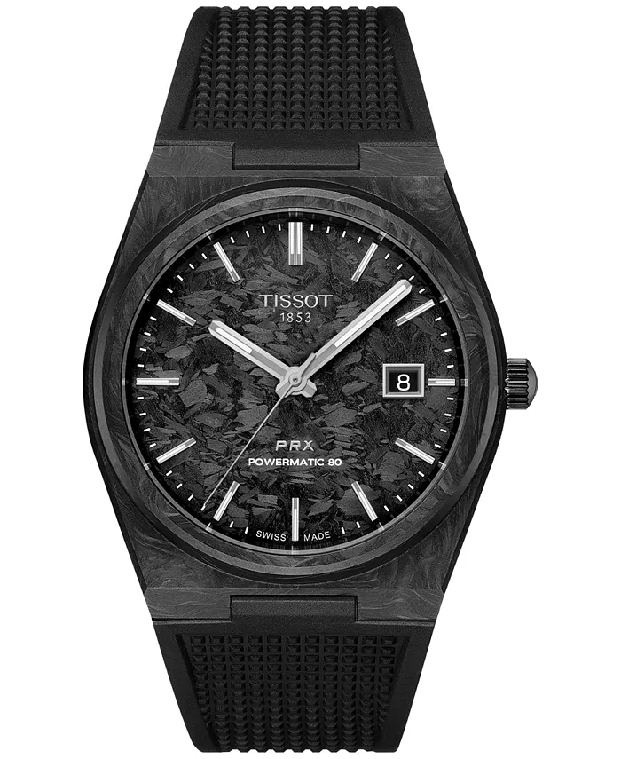 

Мужские автоматические часы Tissot PRX Powermatic 80 с черным резиновым ремешком, 40 мм
