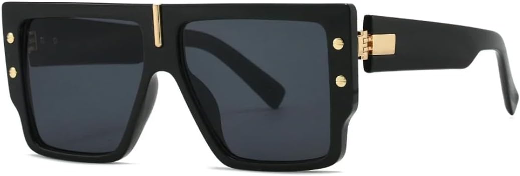 

Роскошные солнцезащитные очки с плоской верхней частью для женщин и мужчин, винтажные, увеличенного размера, популярные, в большой оправе, с заклепками VVTWSSW, Black Black