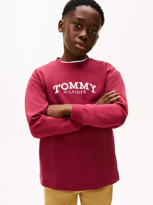 Детская футболка с длинными рукавами и логотипом Tommy Hilfiger, Rich Cherry