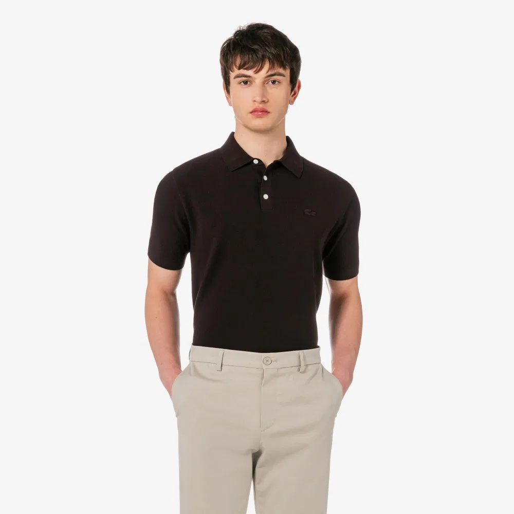 Мужской пикейный поло-свитер с коротким рукавом, коричневый, от Lacoste