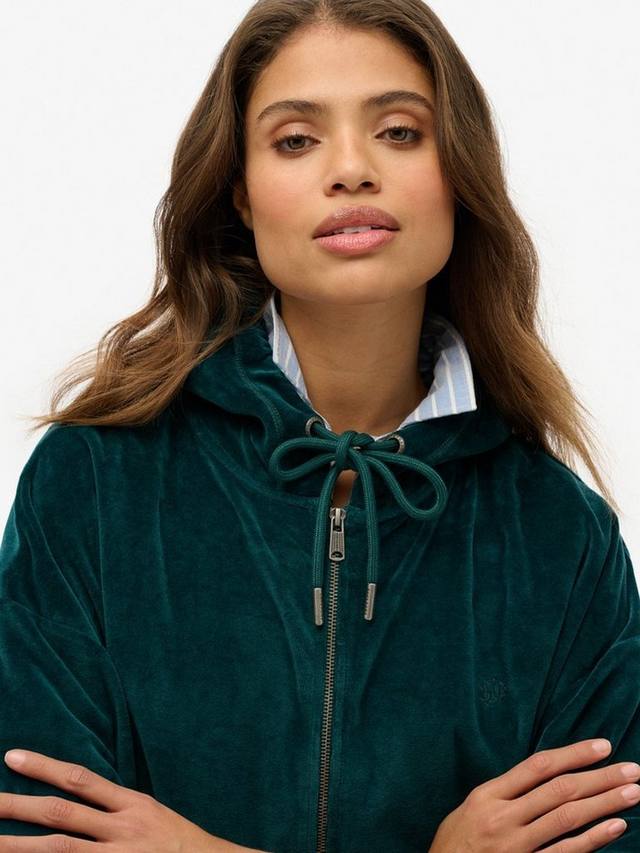 Велюровая толстовка на молнии Superdry, цвет Dark Pine Green — фото 4