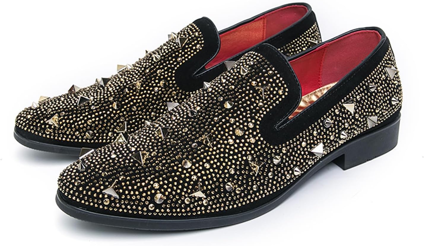 

Мужские слипоны FIFILAPIN с блестками и стразами, люксовые блестящие лоферы с заклепками, носимые с фраком, для выпускного, вечеринки, свадьбы и официальных мероприятий, золотой