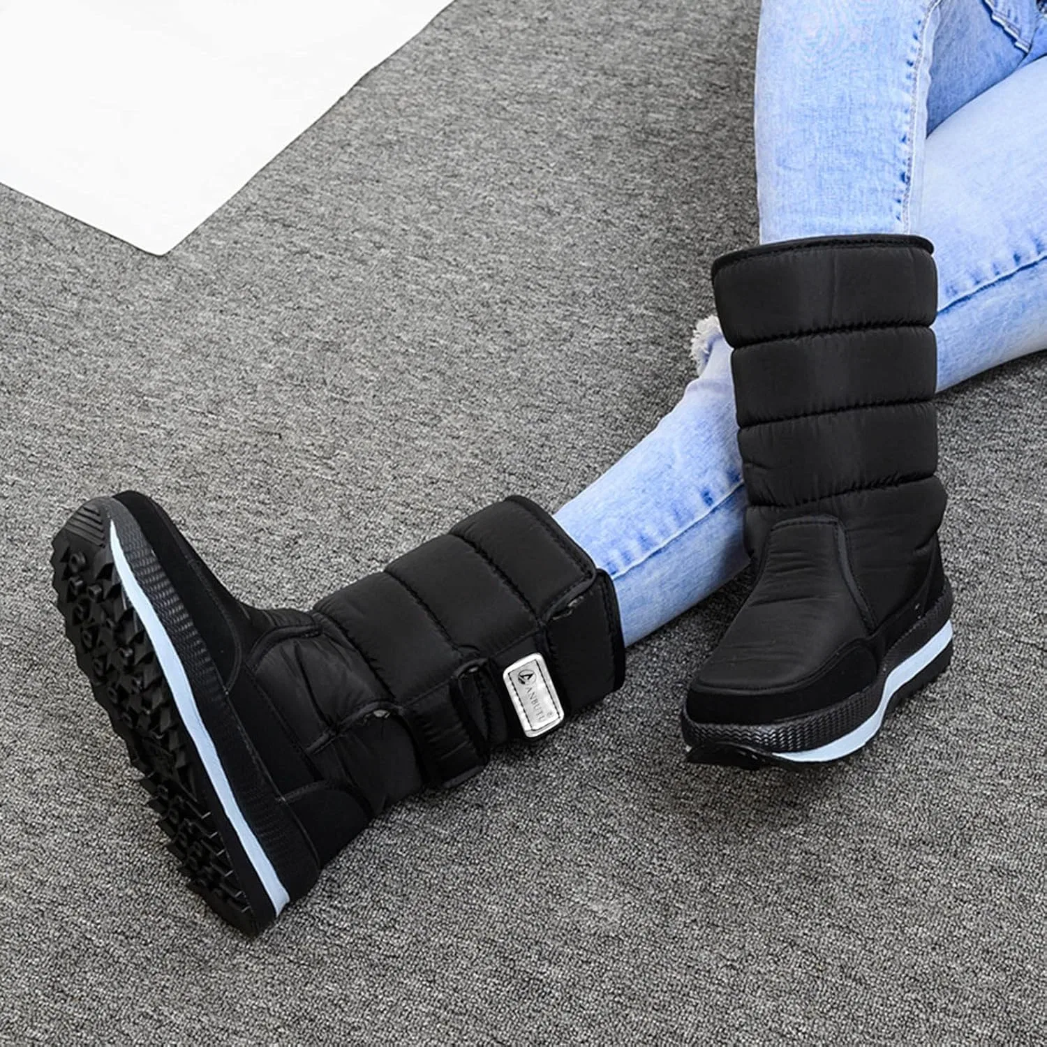 Ботинки Generisch 2026 Herren Paar Stiefel Winter warm kalt spritzwassergeschützte Wasserhakenschlaufe verdickte Schneestiefel, Schwarz — фото 3