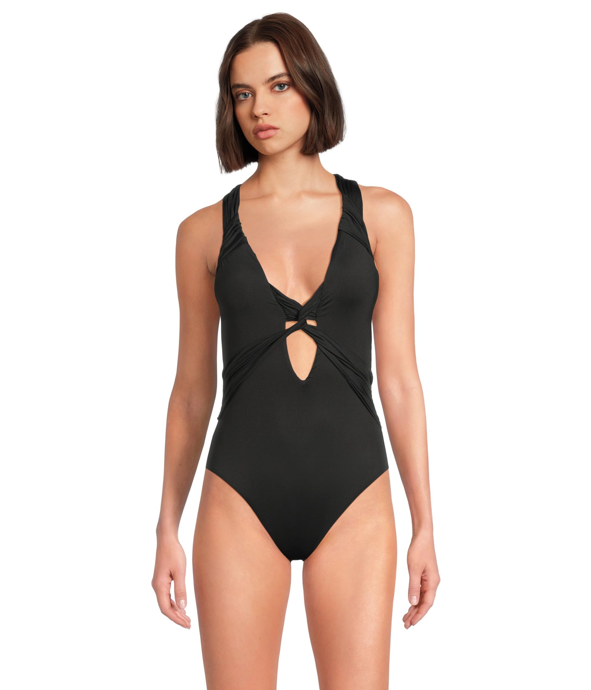 

Купальник BECCA Color Code Iris Twist Front Plunge One Piece, черный