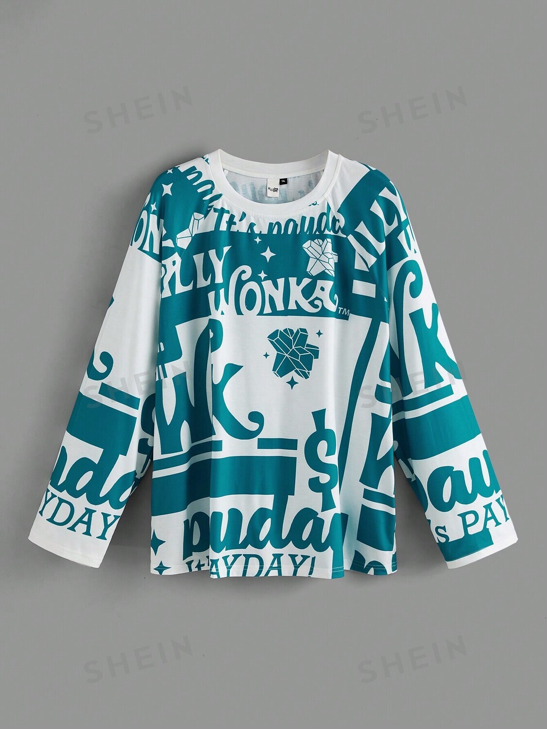 

Футболка Shein Plus с круглым вырезом и длинными рукавами, зеленый