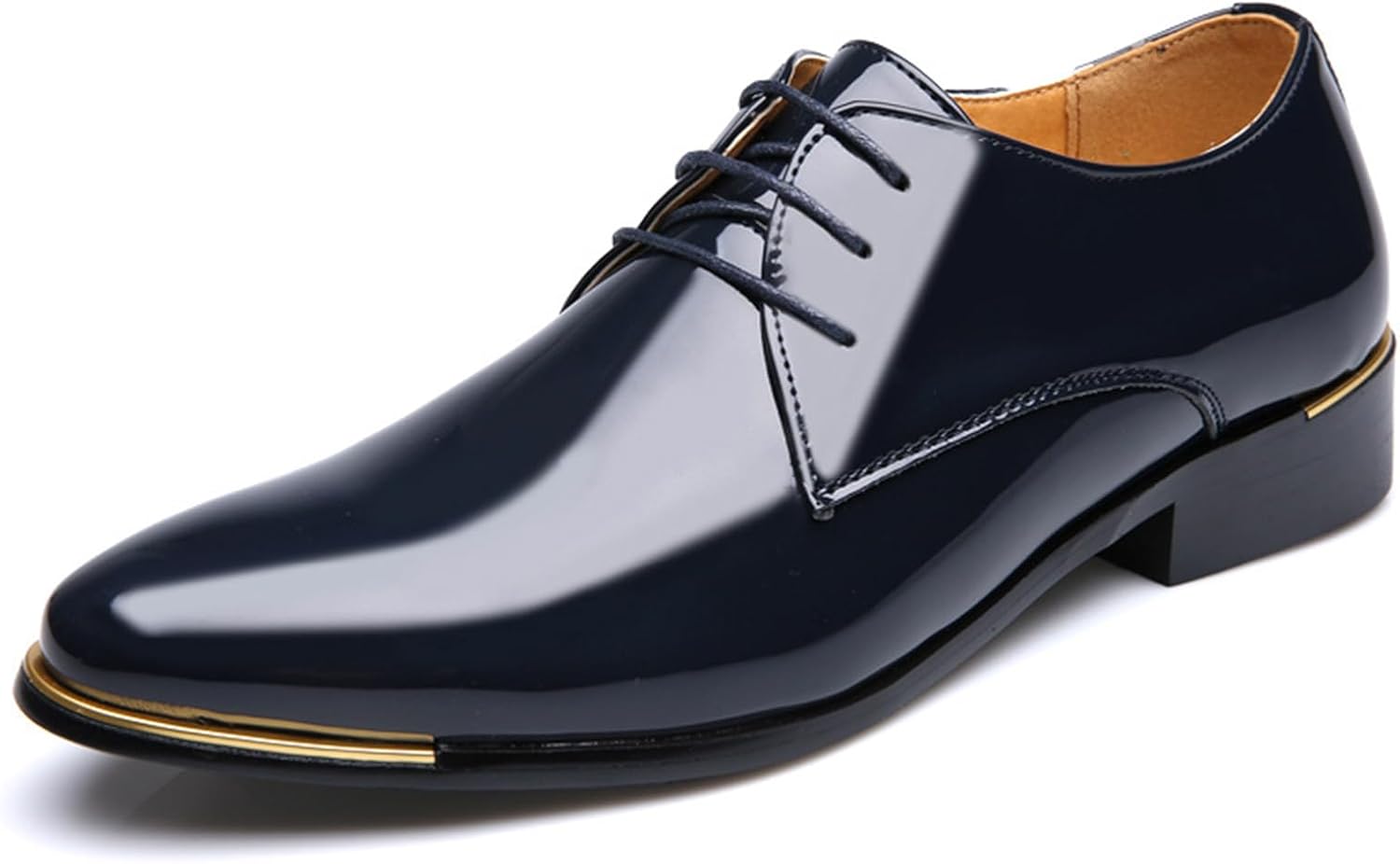 

Мужские классические оксфорды из лакированной кожи с массивным каблуком, металлической шнуровкой, противоскользящей низкой платформой, деловые формальные туфли для свадьбы, костюма или смокинга Oxngeos, синий