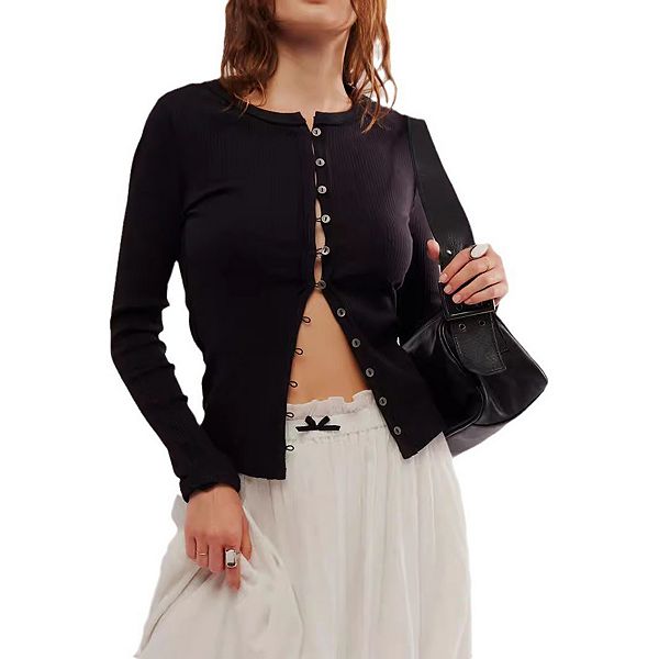 

Женский кардиган с длинными рукавами и застежкой на пуговицы Joyjoy, Black