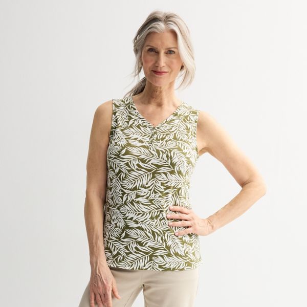 

Женский топ с v-образным вырезом Croft & Barrow, цвет olive layered palms