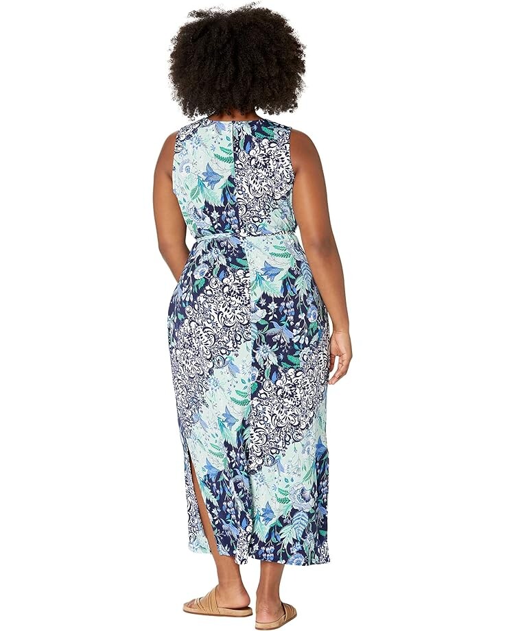 

Платье London Times Plus Size Halter Maxi Dress with Tie Waist/Side Slit, цвет Navy Multi