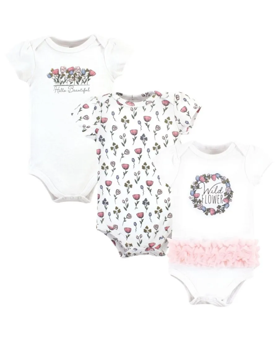 Комплект из 3 мягких хлопковых боди на каждый день Hudson Baby, Wild Flower Tutu
