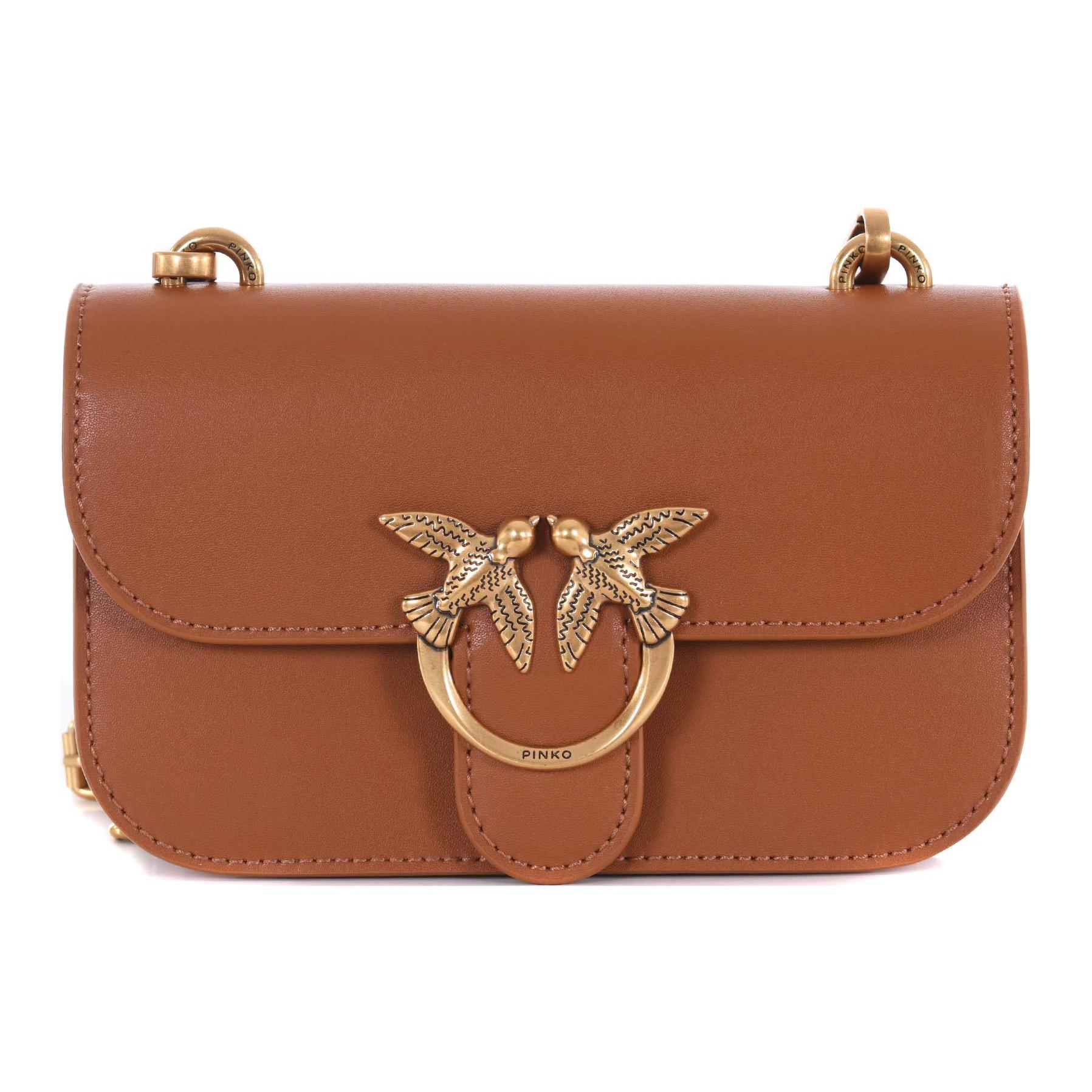 

Коричневая женская сумка через плечо из телячьей кожи PINKO, Set (Bag+Dust Bag)